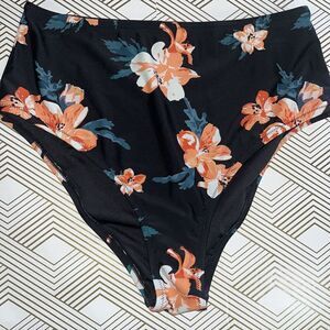 Cupshe Women's Bikini‎ Bottom Size Large Black Multicolor Floral Print Swimwear